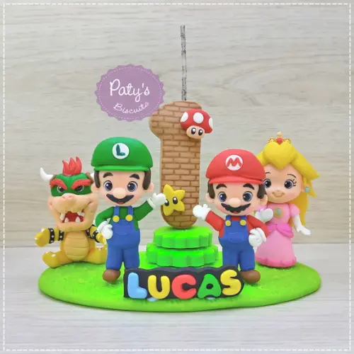 Topinho com vela Super Mario Bros. (4 personagens)