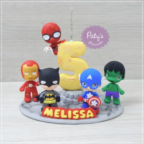 Topinho com vela Super Heróis 5 personagens (mod. 03)