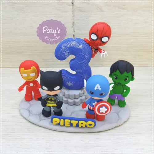 Topinho com vela Super Heróis 5 personagens (mod. 03)