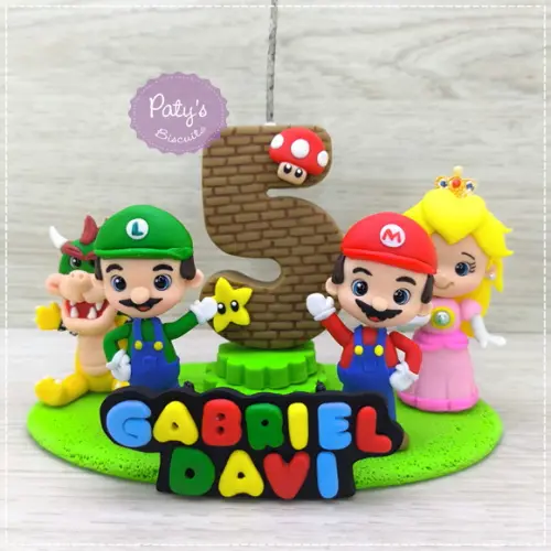 Topinho com vela Super Mario Bros. (4 personagens)