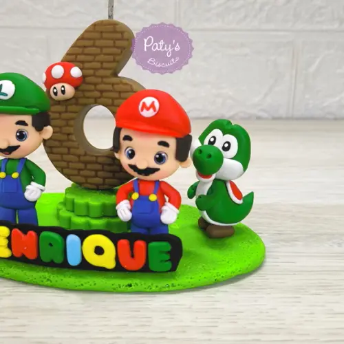 Topinho com vela Super Mario Bros. 4 personagens (mod. 02)