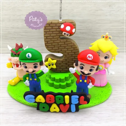 Topinho com vela Super Mario Bros. (4 personagens)