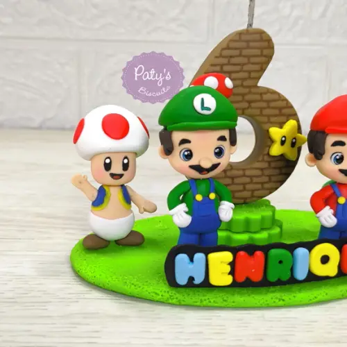 Topinho com vela Super Mario Bros. 4 personagens (mod. 02)