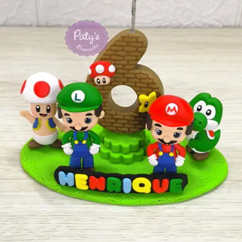 Topinho com vela Super Mario Bros. 4 personagens (mod. 02)