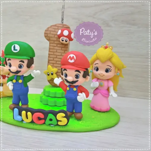 Topinho com vela Super Mario Bros. (4 personagens)