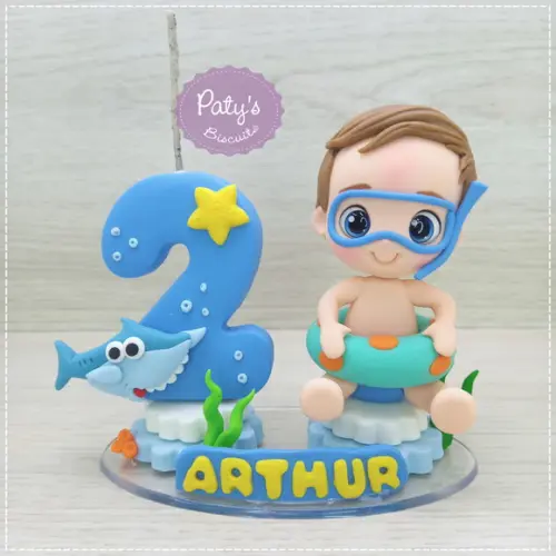 Topo com Vela Personalizado Baby Shark