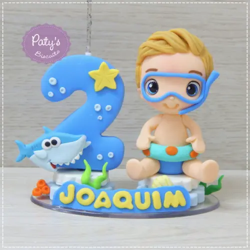 Topo com Vela Personalizado Baby Shark