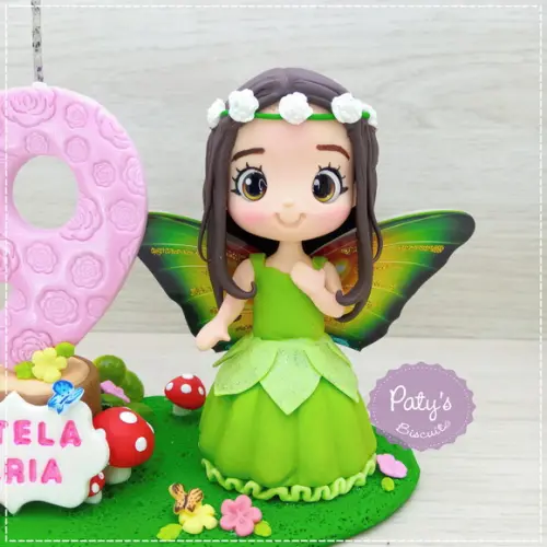 Topo com Vela Personalizado Fada / Jardim Encantado