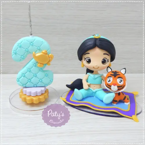 Topo com Vela Jasmine e Rajah - Aladdin