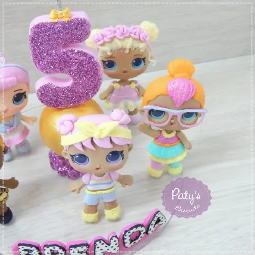 Topo com Vela LOL Surprise (5 Bonequinhas)