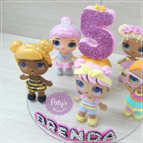 Topo com Vela LOL Surprise (5 Bonequinhas)