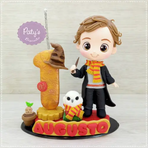 Topo com Vela Personalizado Harry Potter / Grifinória