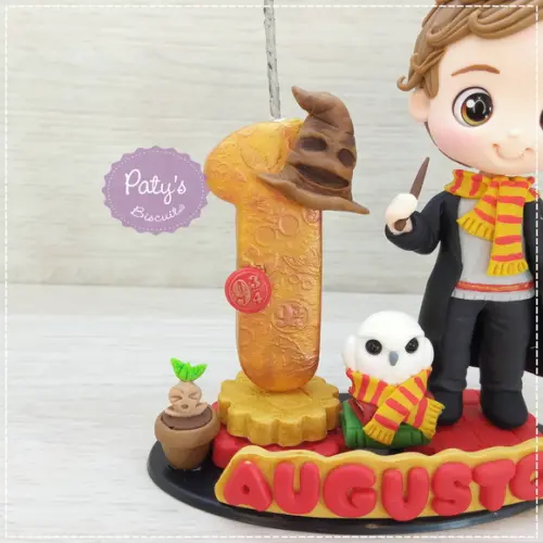 Topo com Vela Personalizado Harry Potter / Grifinória