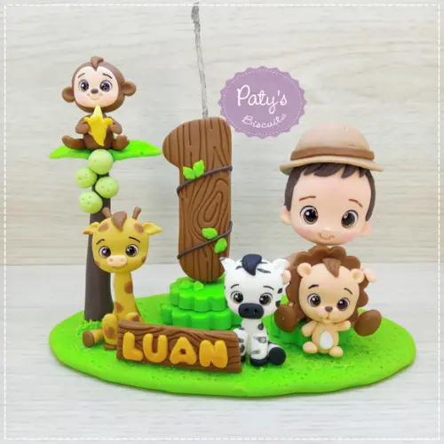 Topo com Vela Personalizado Safari Baby