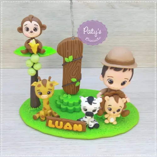Topo com Vela Personalizado Safari Baby