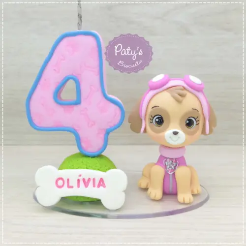 Topo com Vela Skye - Patrulha Canina (vela Rosa)