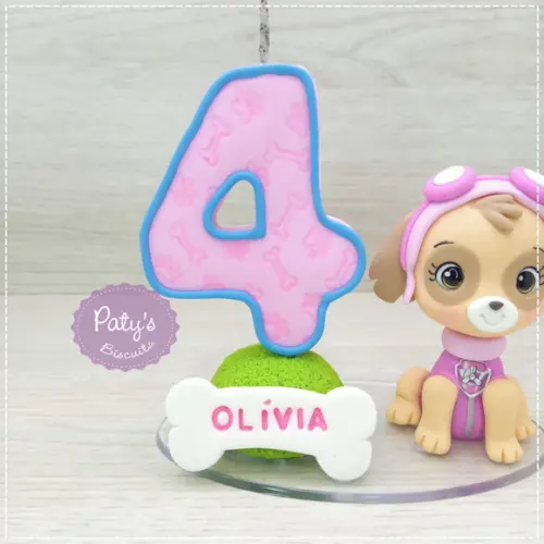Topo com Vela Skye - Patrulha Canina (vela Rosa)