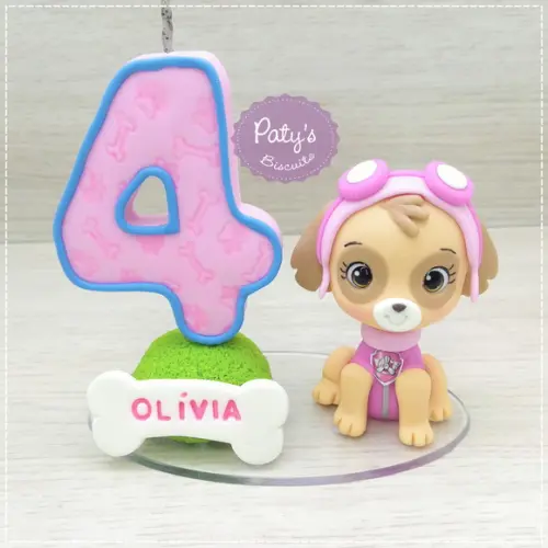 Topo com Vela Skye - Patrulha Canina (vela Rosa)
