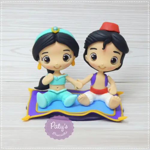 Topo de Bolo Aladdin e Jasmine
