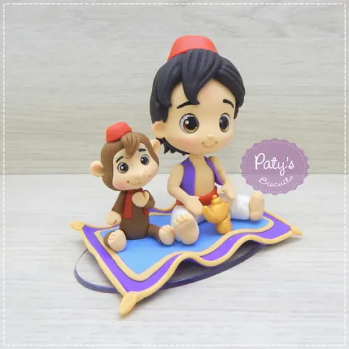 Topo de Bolo Aladdin e Abu no Tapete Voador