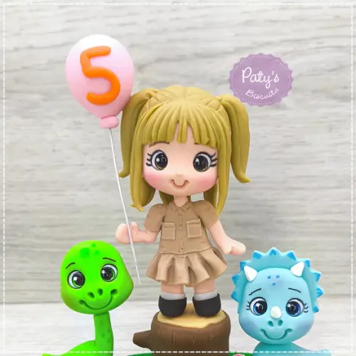 Topo de Bolo Dinossauros (Menina)