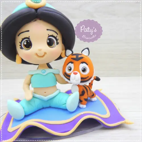 Topo De Bolo Jasmine E Rajah no Tapete Voador