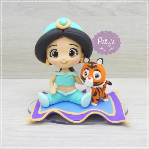 Topo De Bolo Jasmine E Rajah no Tapete Voador
