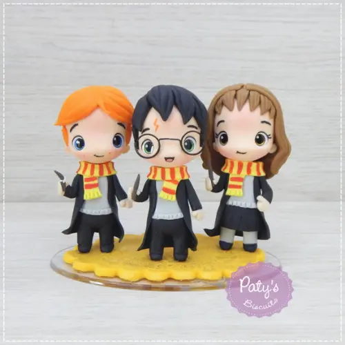 Topo de Bolo Trio Harry Potter 8cm: Harry, Rony e Hermione