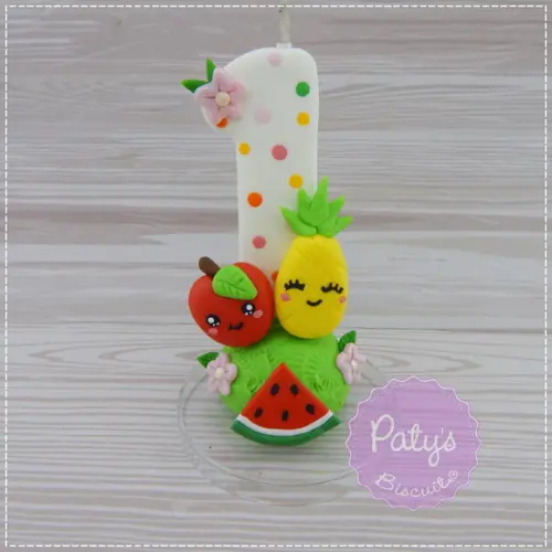 Vela Decorada Frutinhas / Quitandinha (vela branca poá)