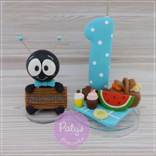 Vela Decorada Picnic Azul + Formiguinha com Nome