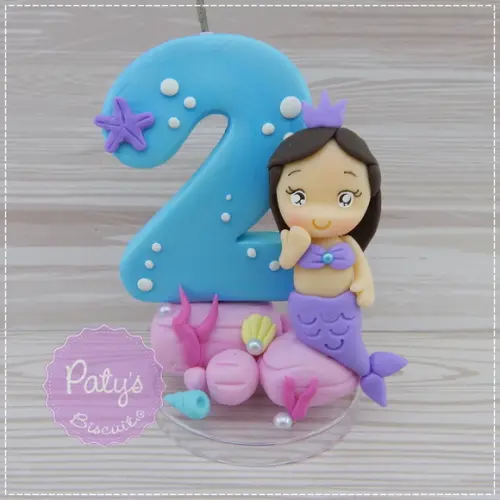 Vela Decorada Sereia Personalizada - Fundo do Mar