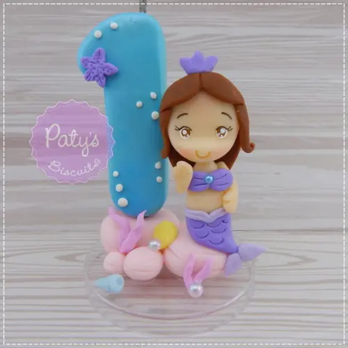 Vela Decorada Sereia Personalizada - Fundo do Mar