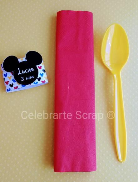 10 Guardanapo com Talher Personalizado e Tag - Mickey