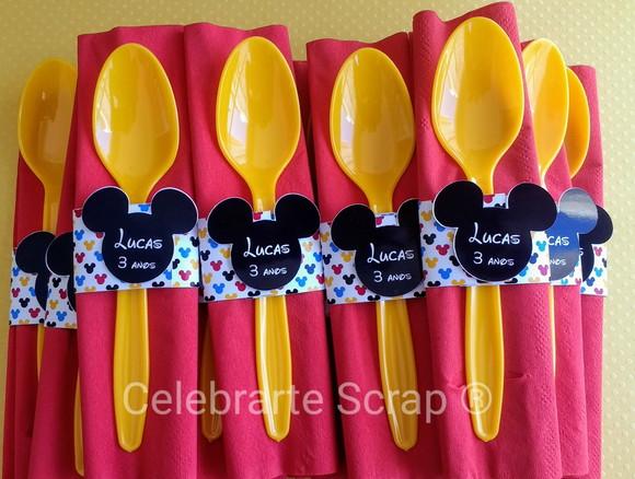 10 Guardanapo com Talher Personalizado e Tag - Mickey