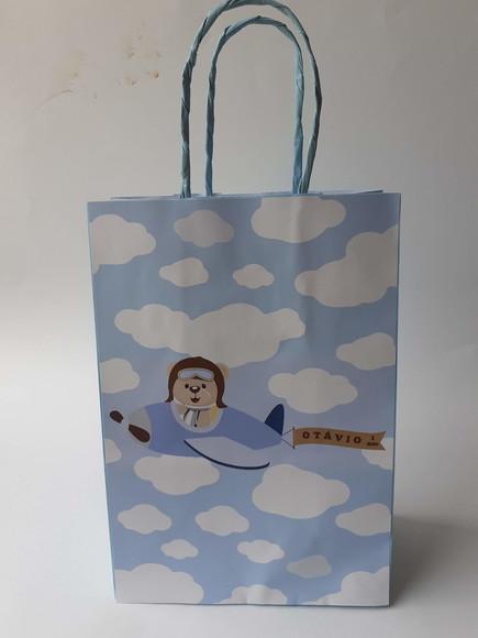 10 Sacolas de Lembrancinha - Ursinho Aviador