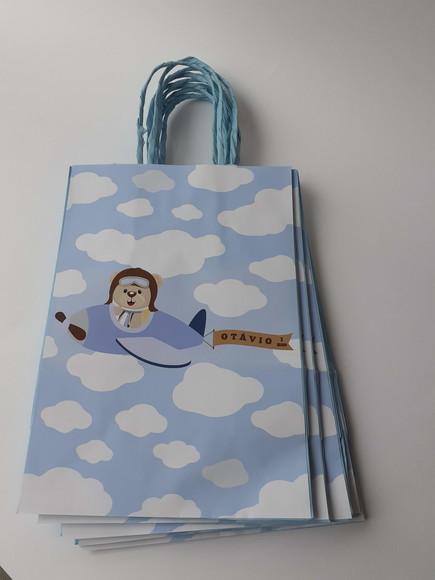 10 Sacolas de Lembrancinha - Ursinho Aviador