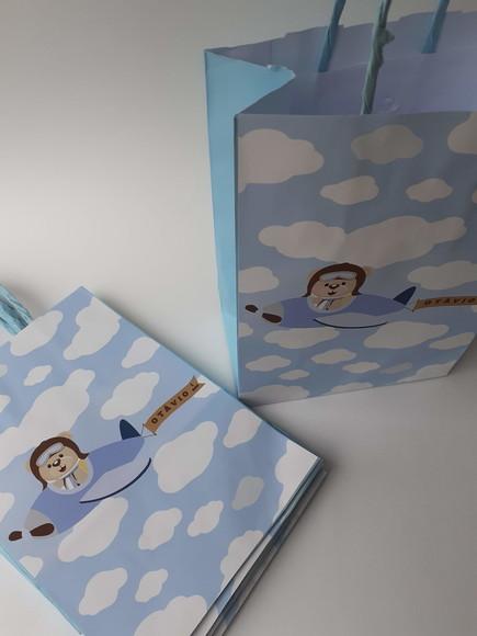 10 Sacolas de Lembrancinha - Ursinho Aviador