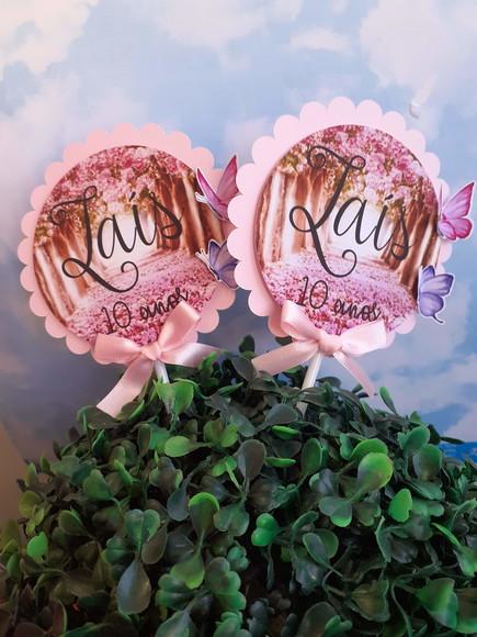 10 Topper Enfeite para Centro de Mesa Jardim Rosa