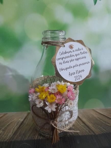 15 Garrafas de Vidro (200ml) Rústica Flores Desidratadas