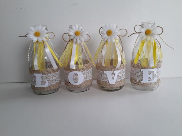 Kit 4 Garrafas de Vidro Rústica (200 Ml) Palavra Love
