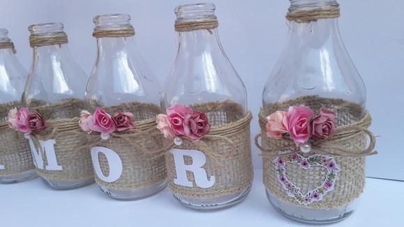Kit 4 Garrafas de Vidro (200ml) Palavra Amor