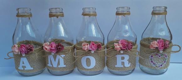 Kit 4 Garrafas de Vidro (200ml) Palavra Amor