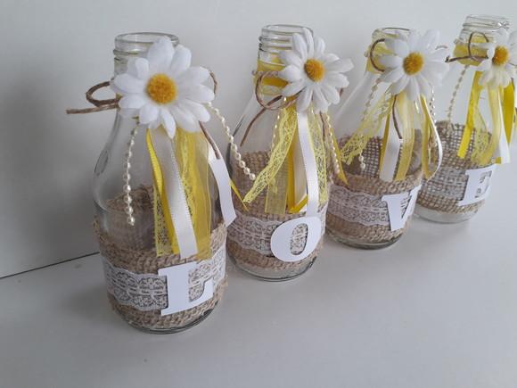 Kit 4 Garrafas de Vidro Rústica (200 Ml) Palavra Love