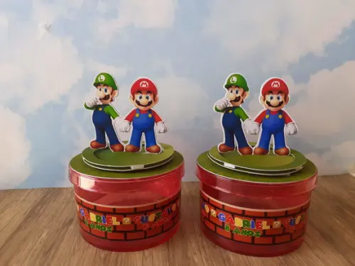 10 Caixas Redonda Acrílica - Mario Bros
