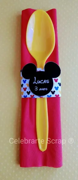 10 Guardanapo com Talher Personalizado e Tag - Mickey