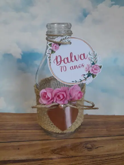 10 Garrafas de Vidro (200ml) Rústica Coração e Flores