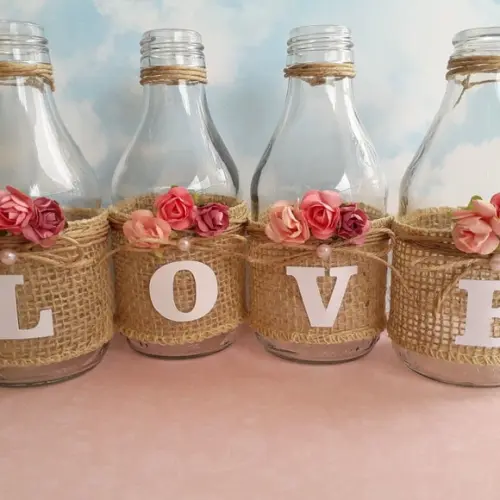 Kit 4 Garrafas de Vidro Rústica (200 Ml) Palavra Love