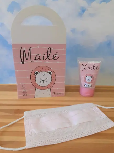 Lembrancinha - Kit sacola, máscara e álcool gel