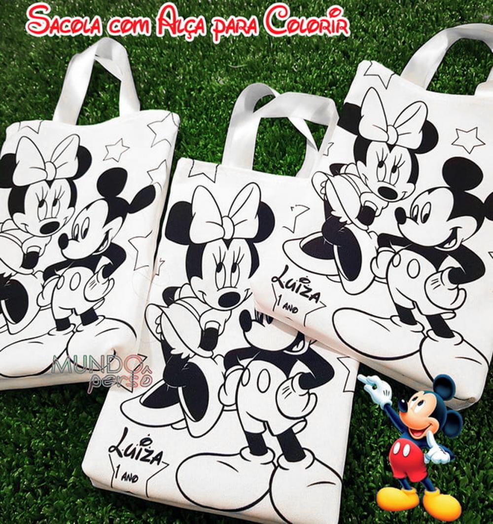 Sacola com Alça 18cm x 25cm Mickey e Minnie para Colorir