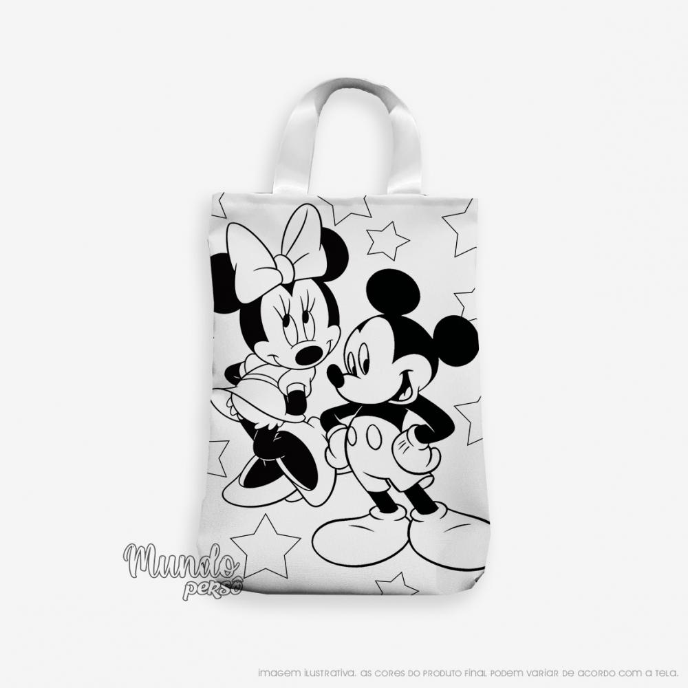 Sacola com Alça 18cm x 25cm Mickey e Minnie para Colorir